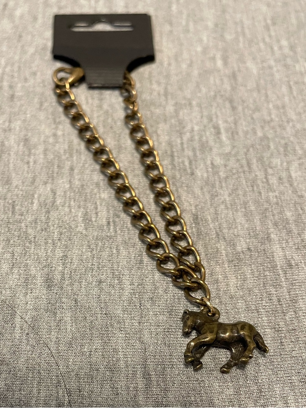 Horse Charm Chain Bracelet - Brass Tone